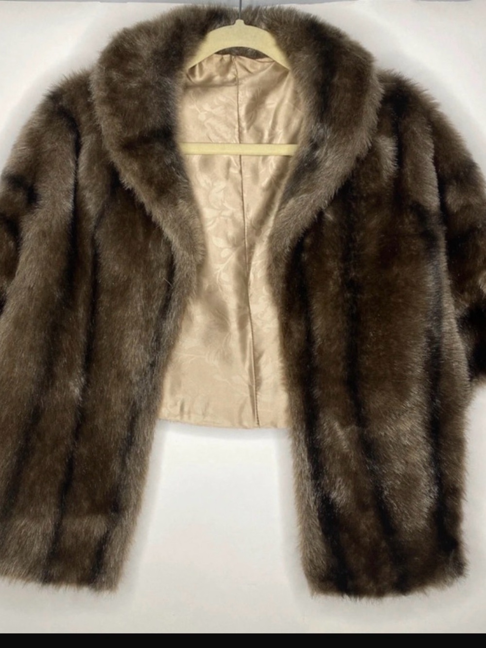Women's Brown Faux Fur Short Coat with Satin Lining